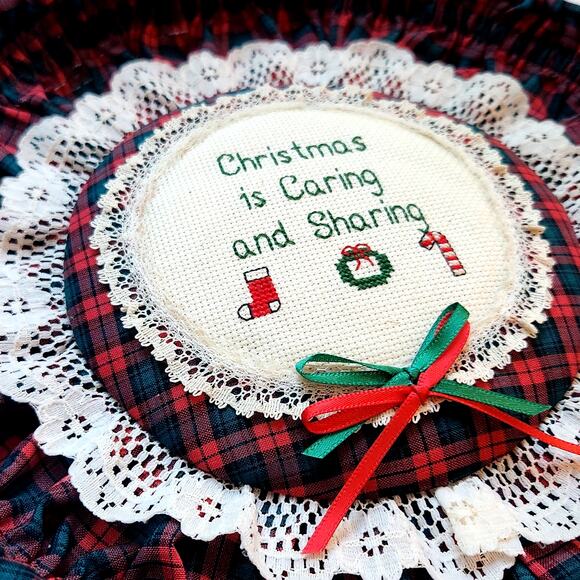 Vintage 1987 Christmas Needlepoint Wall Basket Christmas is Caring and Sharing - Picture 6 of 9